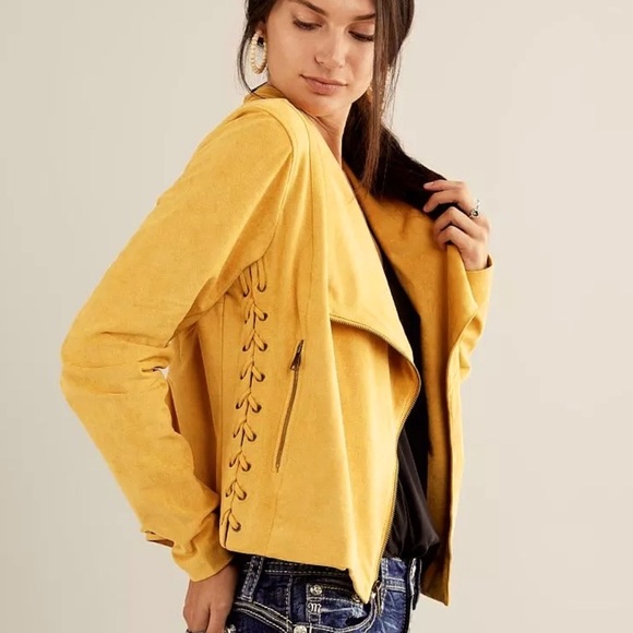 Willow Jackets & Blazers - Willow Yellow Leather Jacket with Waterfall Front